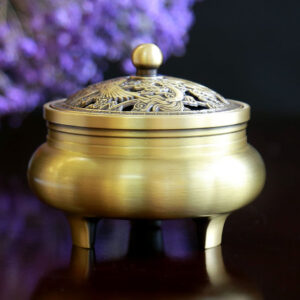Lư Xông Đồng Nắp Họa Tiết Rồng, Phượng (Thân Trơn), Kích Thước 8×9.5cm