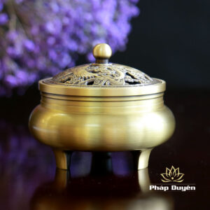 Lư Xông Đồng Nắp Họa Tiết Rồng, Phượng (Thân Trơn), Kích Thước 8×9.5cm